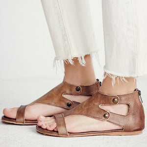 Gladiator Soft Leather Flat Sole Peep Toe Sandals