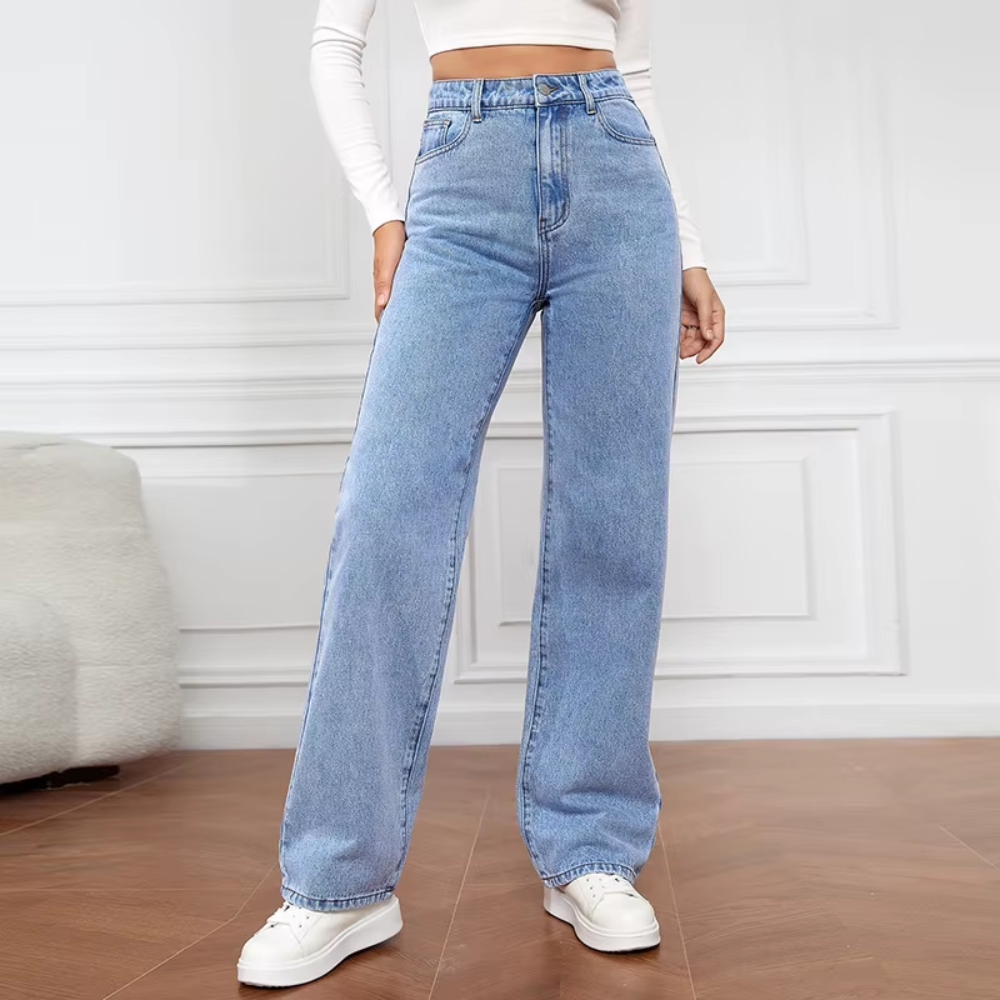 High Street Baggy Straight High Waisted Jeans