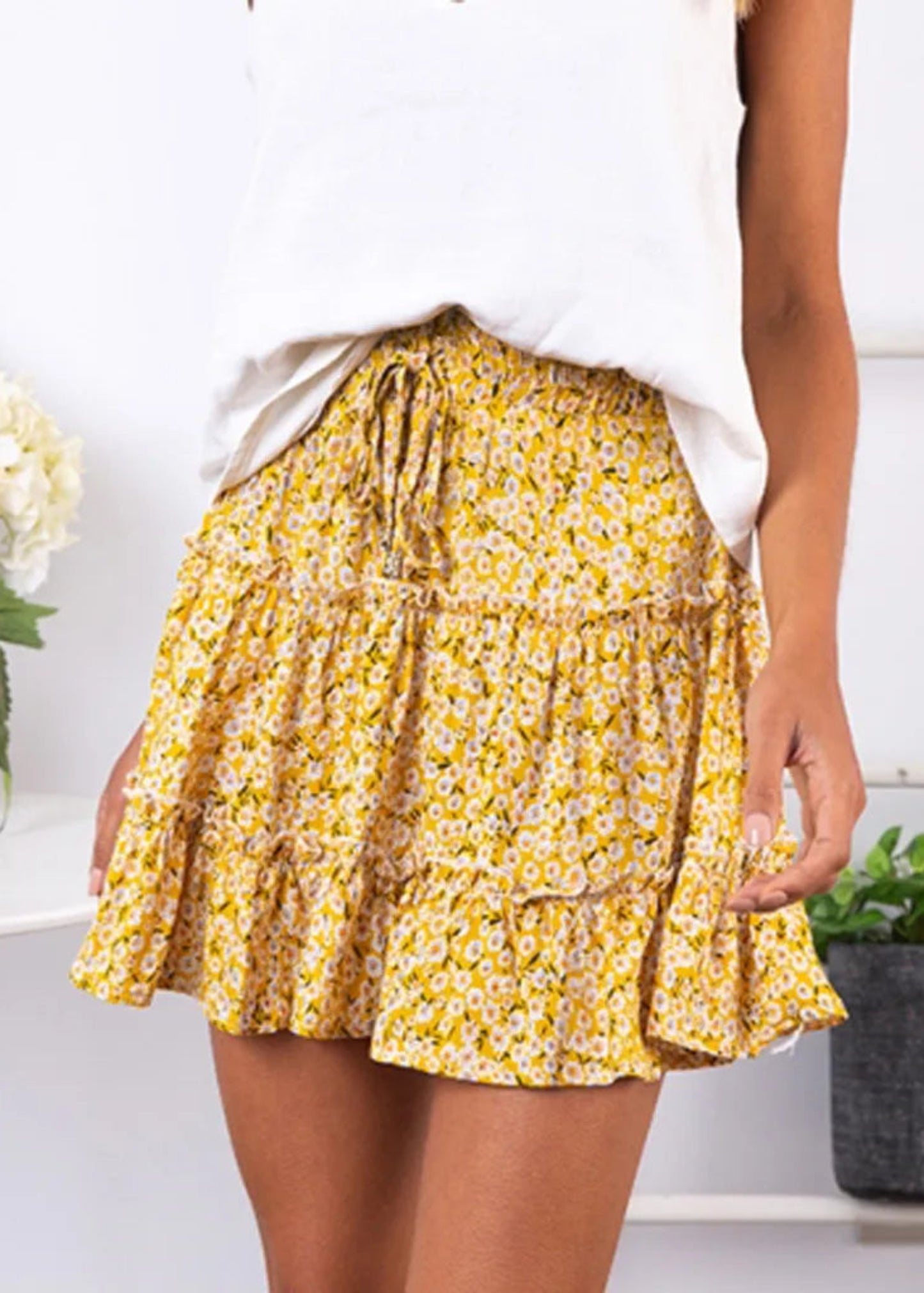High Waist Ruffled Floral Short Skirt - Easy Pickins Store