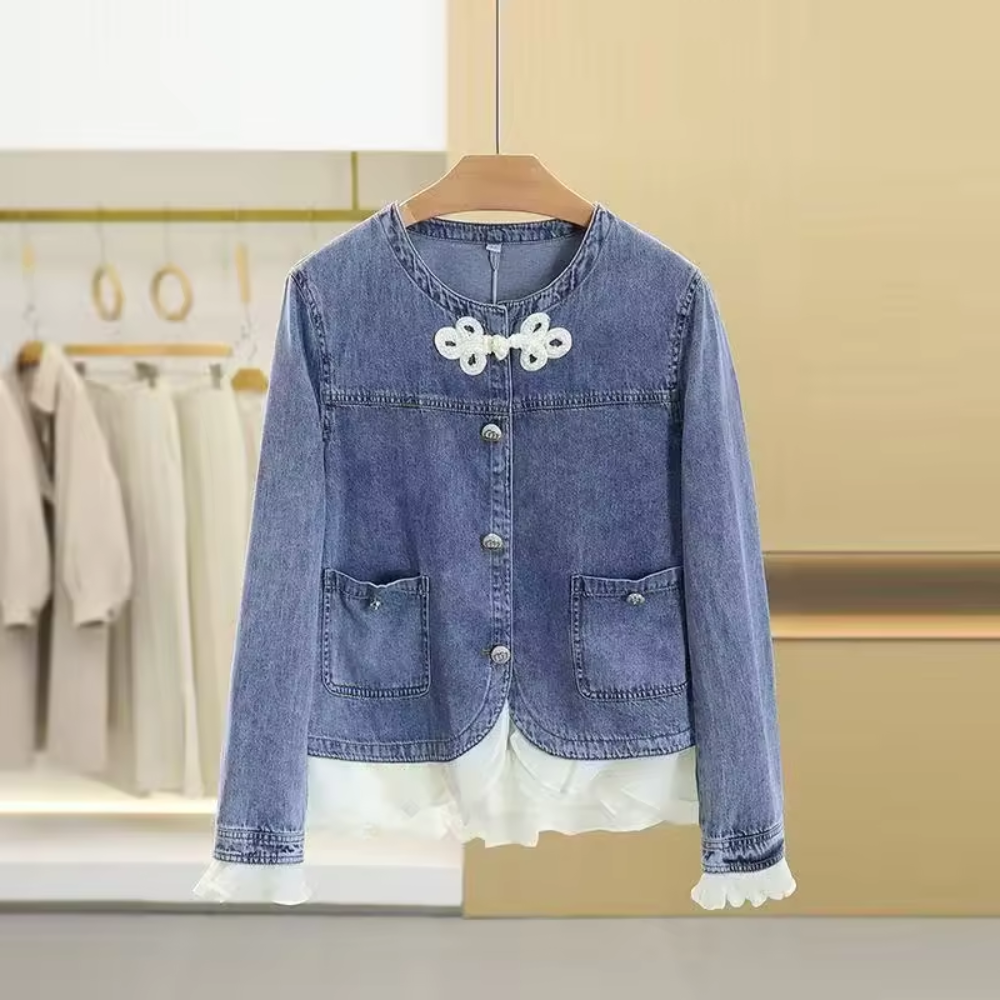 Lace Half Sleeve Denim Jacket