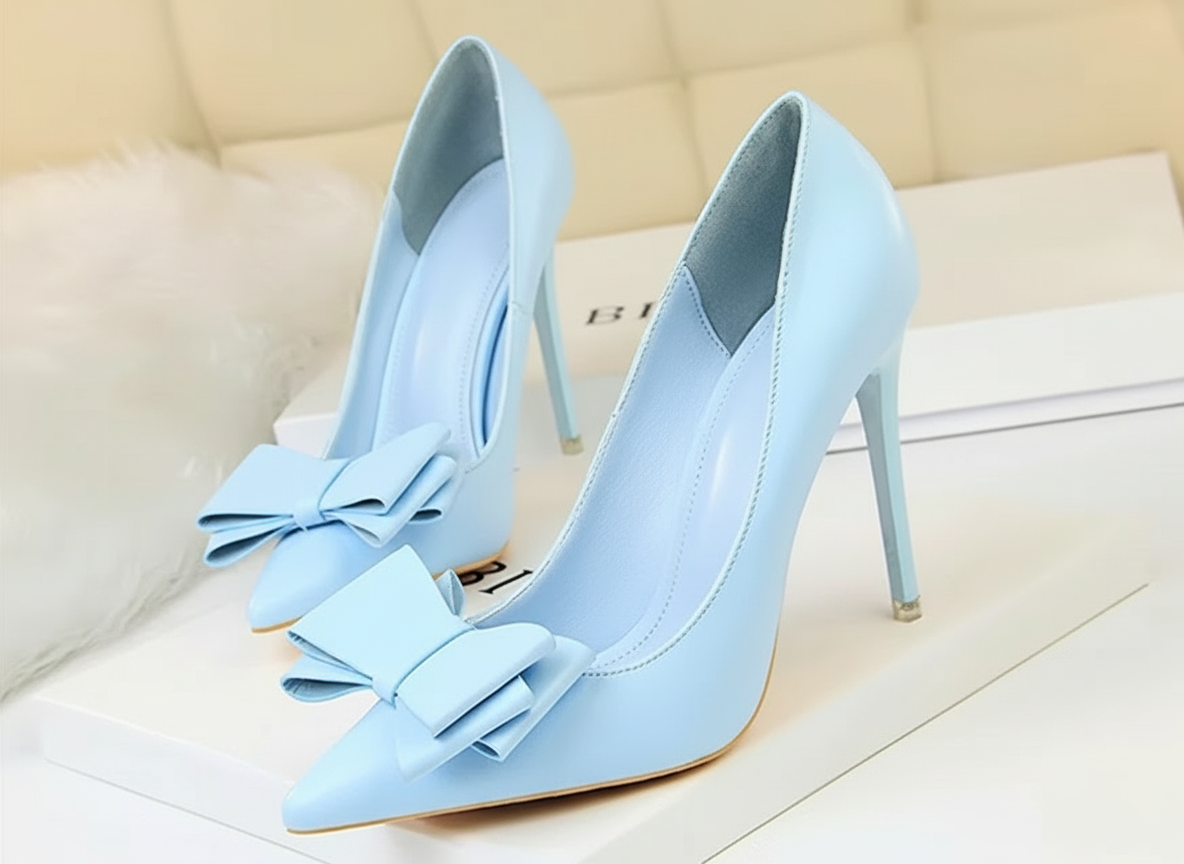 Leather Bow High Heels Pumps - Easy Pickins Store