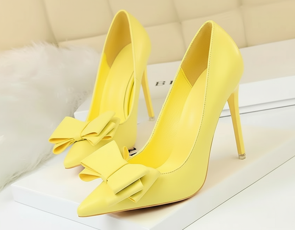 Leather Bow High Heels Pumps - Easy Pickins Store