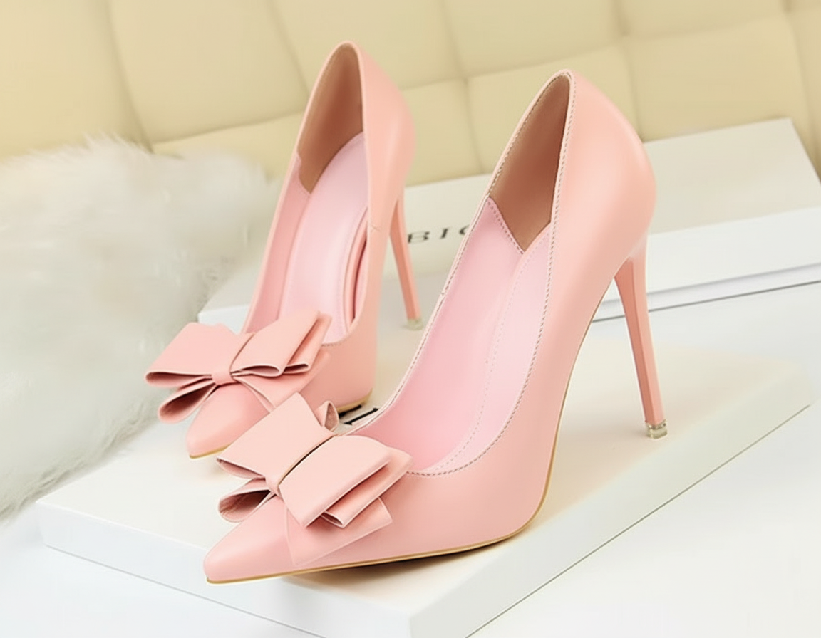 Leather Bow High Heels Pumps - Easy Pickins Store