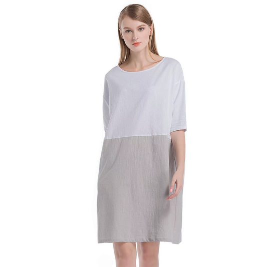 Patchwork Half-Sleeved Linen Oversize Loose Pockets Tunic
