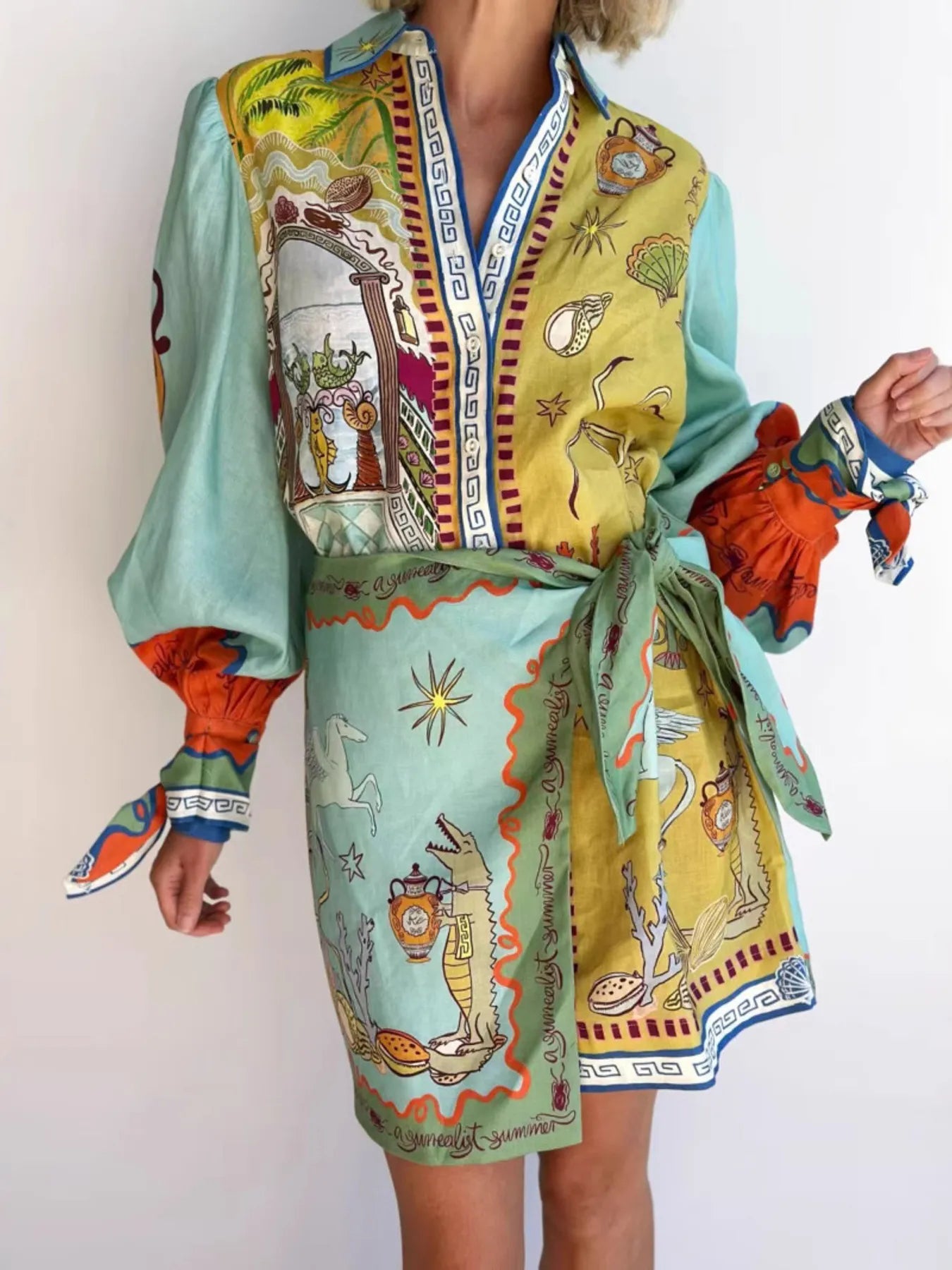 Printed Long Sleeve Shirt Dress | Easy Pickins