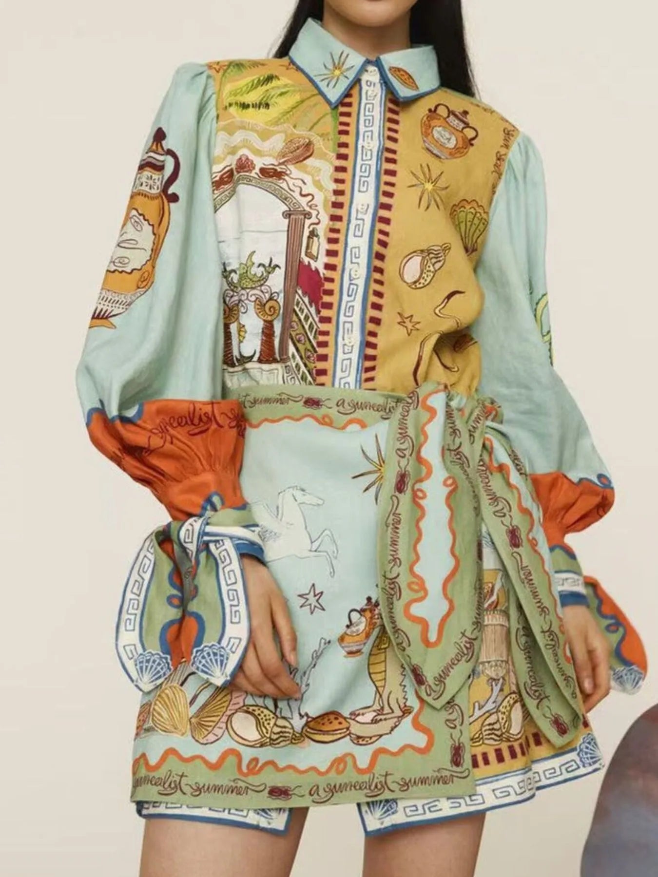 Printed Long Sleeve Shirt Dress | Easy Pickins