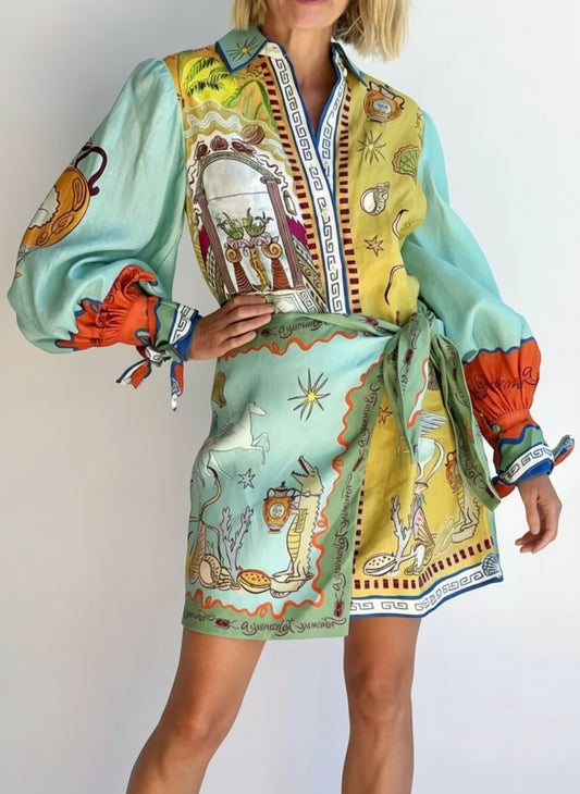 Printed Long Sleeve Shirt Dress | Easy Pickins