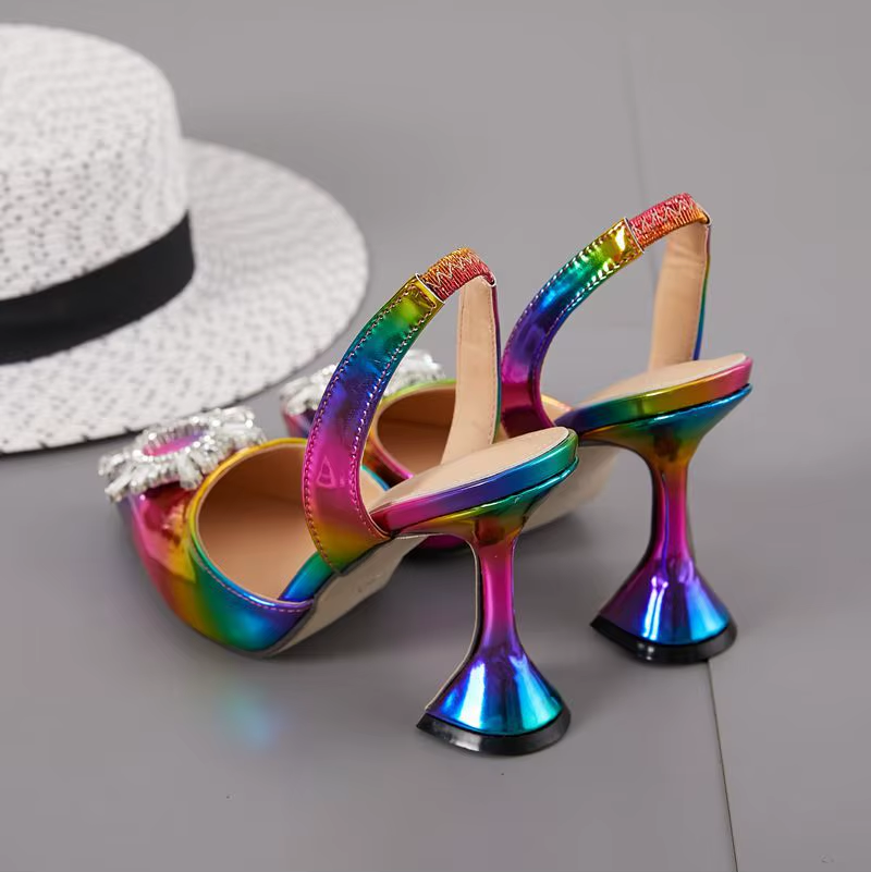 Rainbow high-heeled shoes