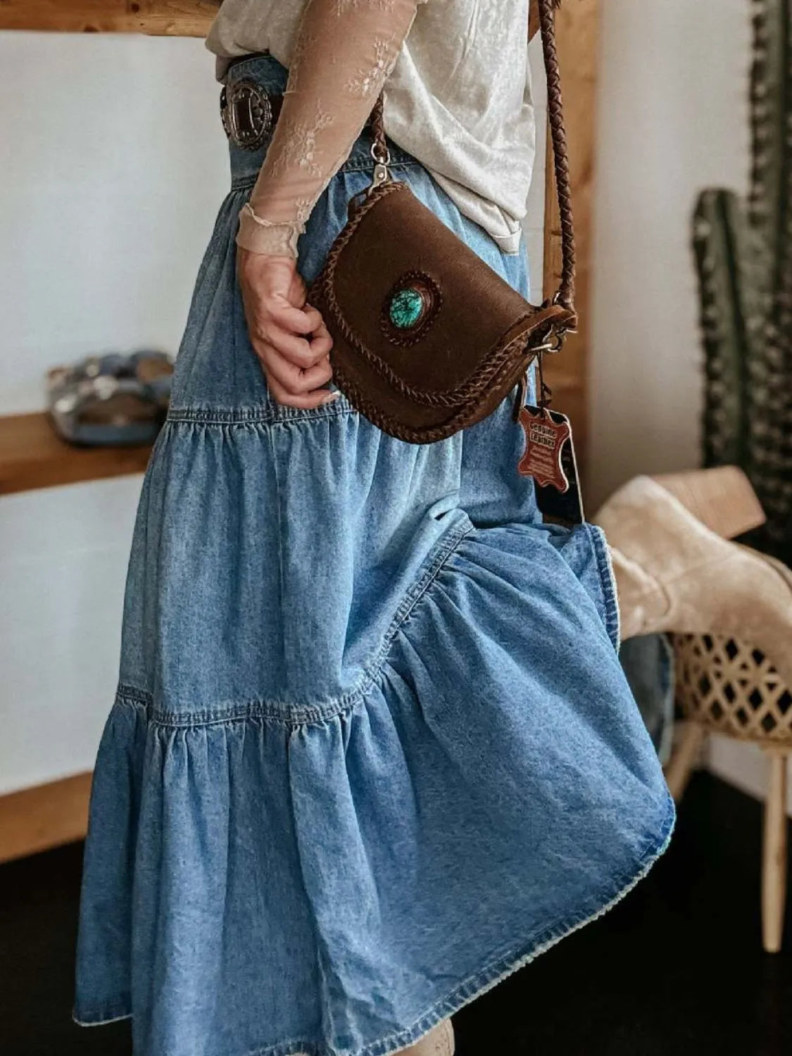 Ruched Button Fly Denim Skirt | Easy Pickins