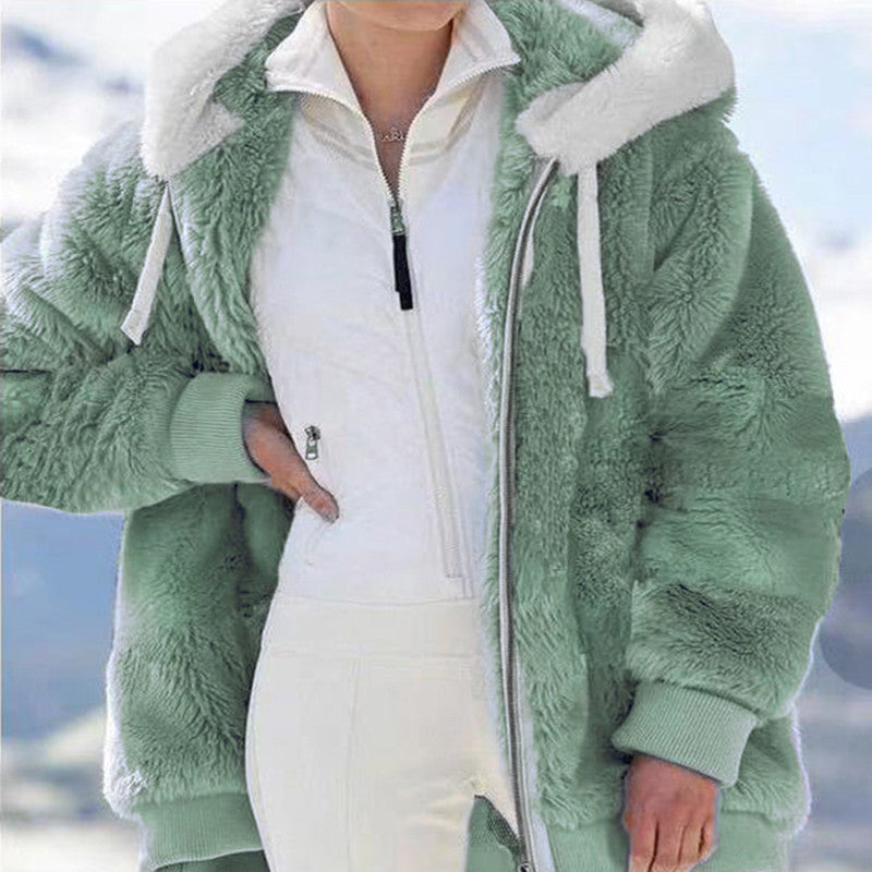 Warm Hooded Furry Faux Fur Zipper Outwear Jacket