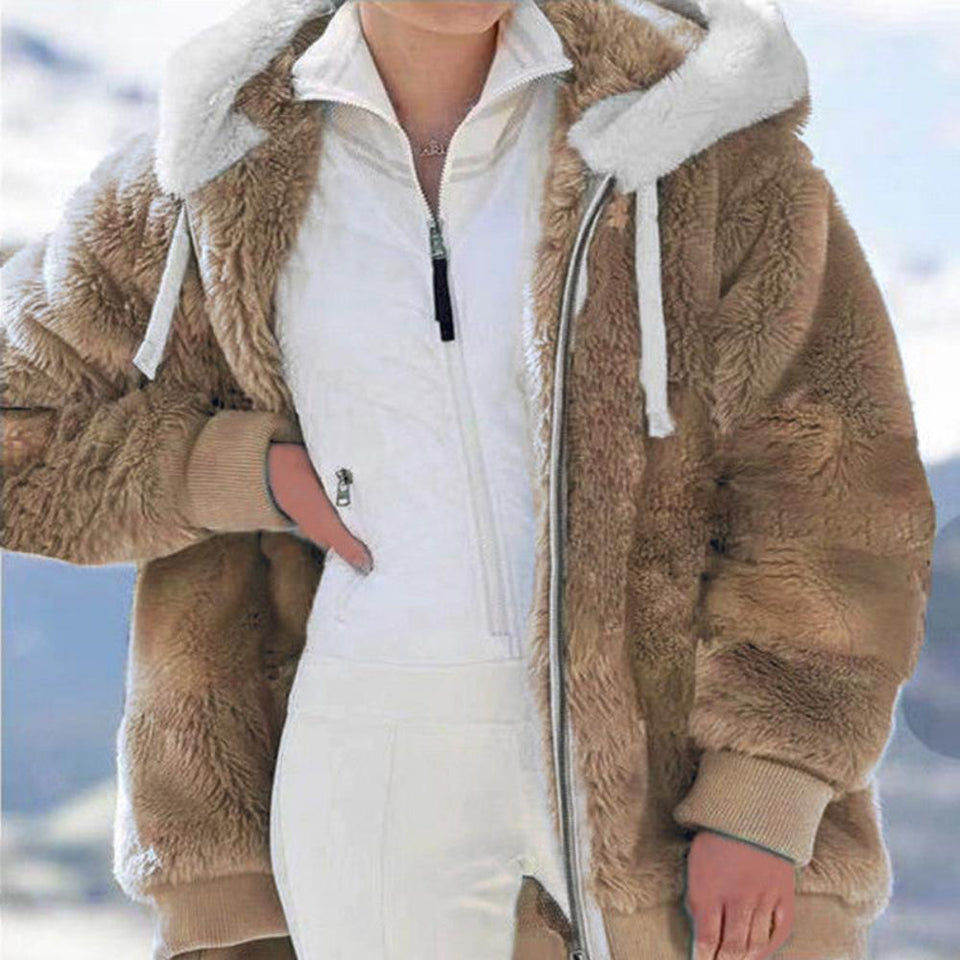 Warm Hooded Furry Faux Fur Zipper Outwear Jacket