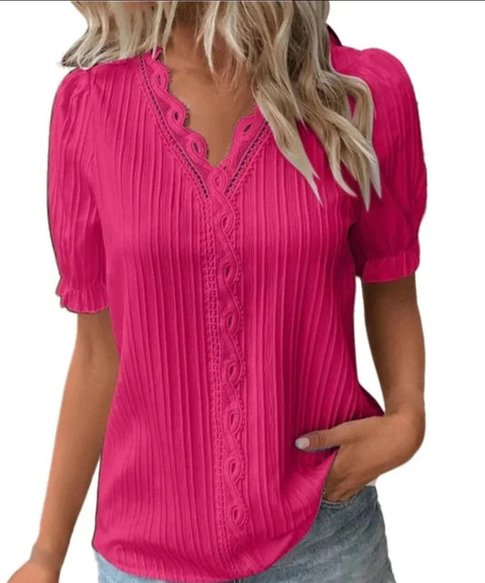 V-Neck Hollow Short Sleeve Splice Loose Street Blouse - Easy Pickins Store