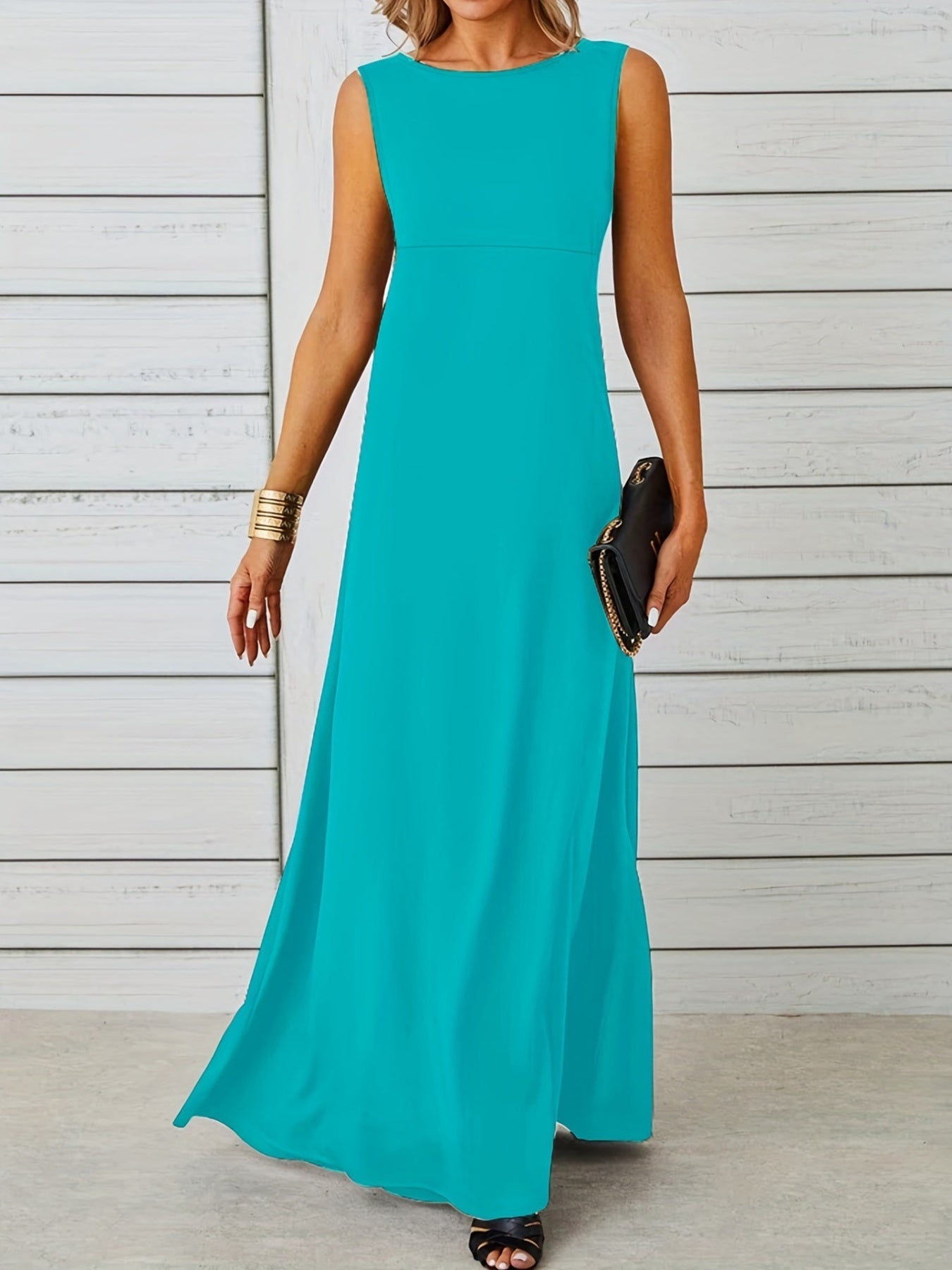 Sleeveless Flowy Maxi Dress in Aqua