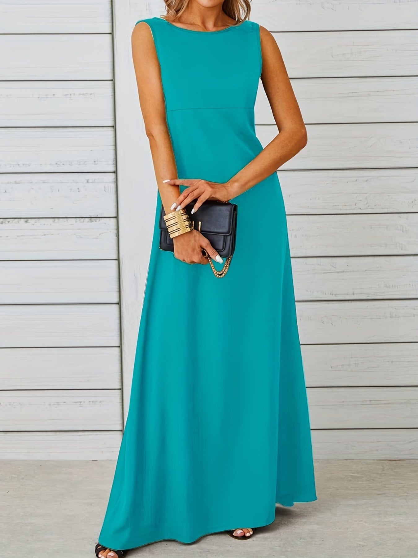 Sleeveless Flowy Maxi Dress in Aqua