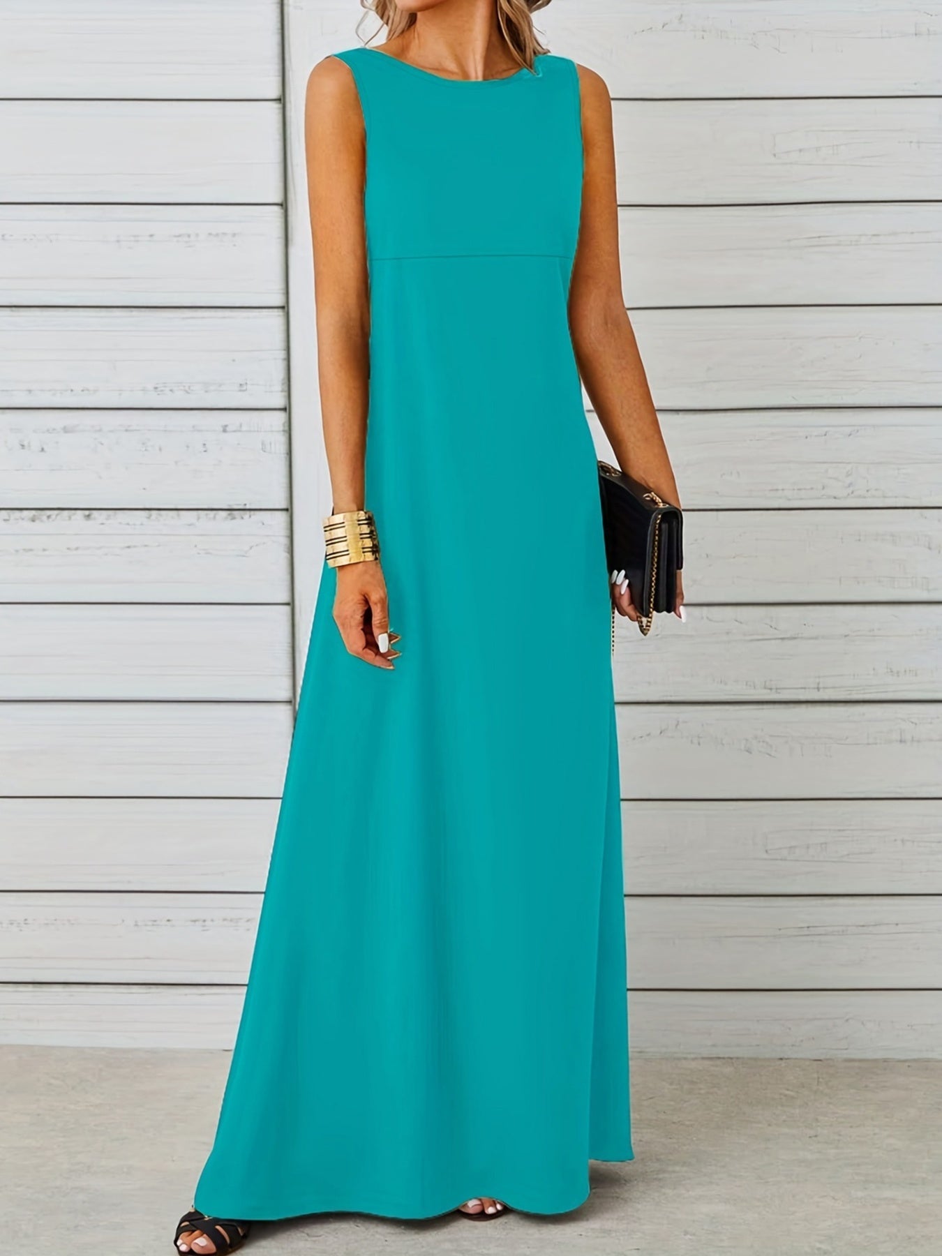 Sleeveless Flowy Maxi Dress in Aqua