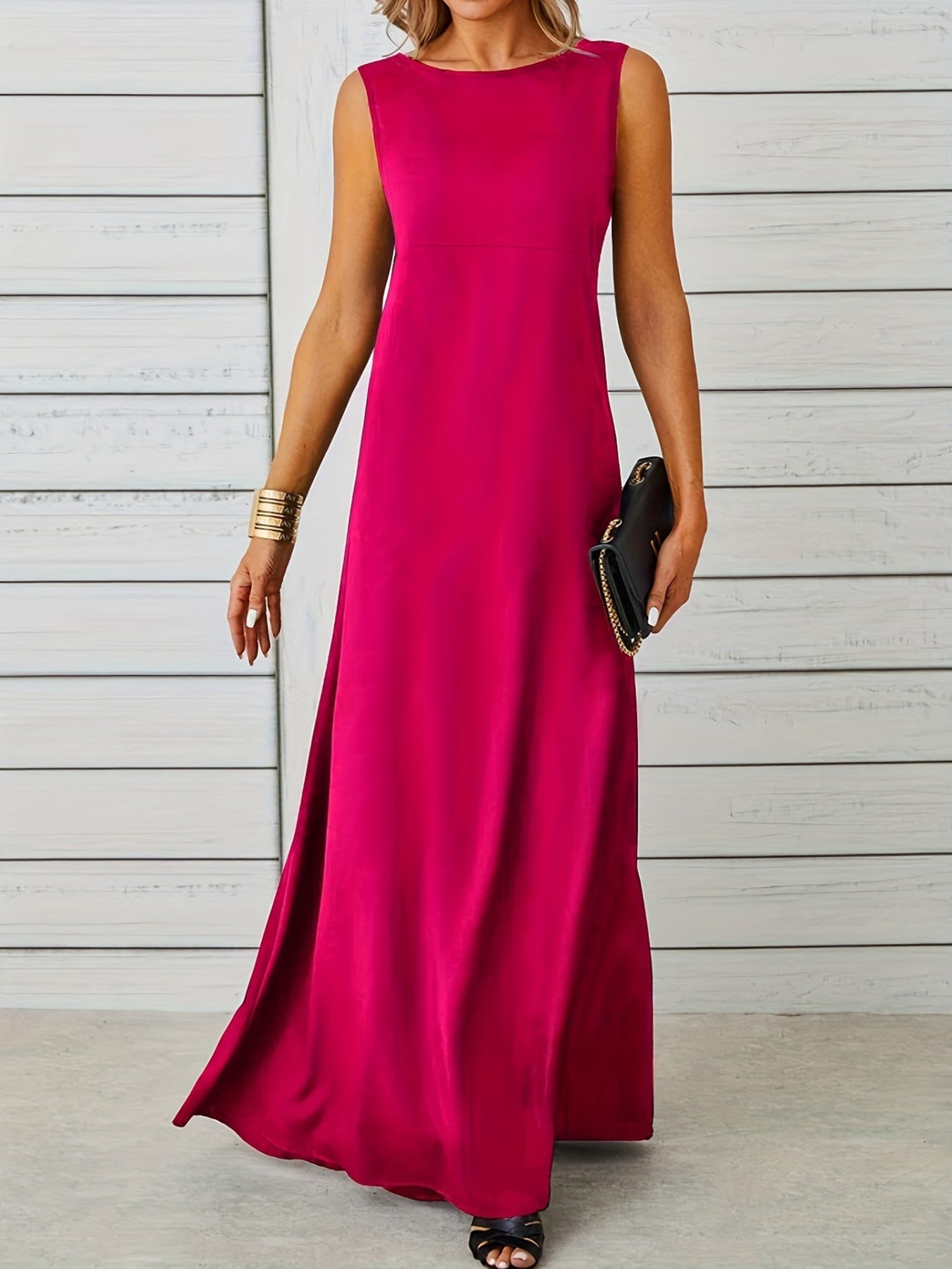 Sleeveless Flowy Maxi Dress in Hot Pink