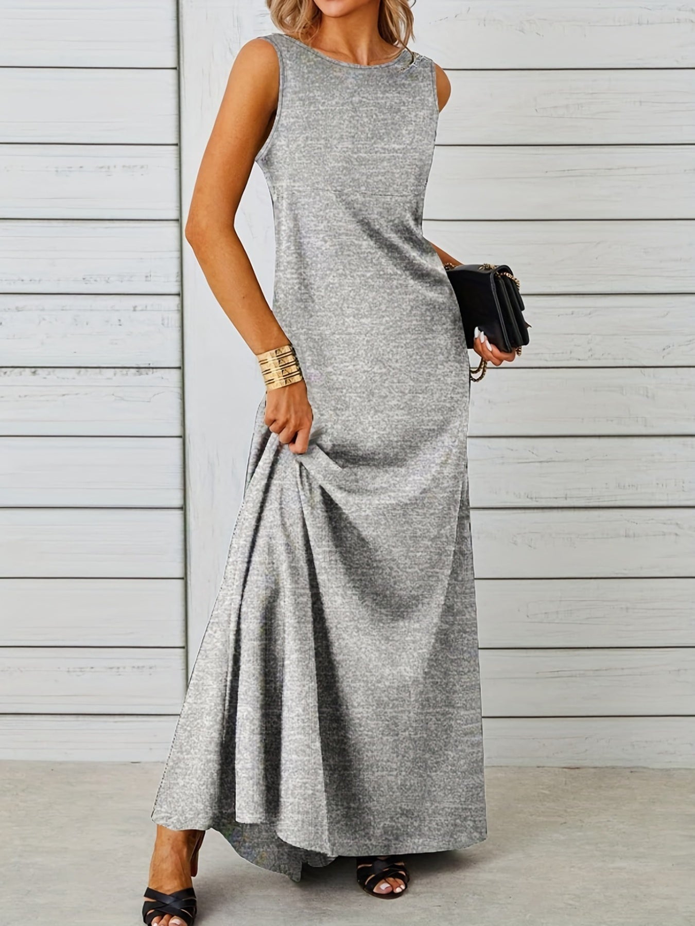 Sleeveless Flowy Maxi Dress in Light Gray