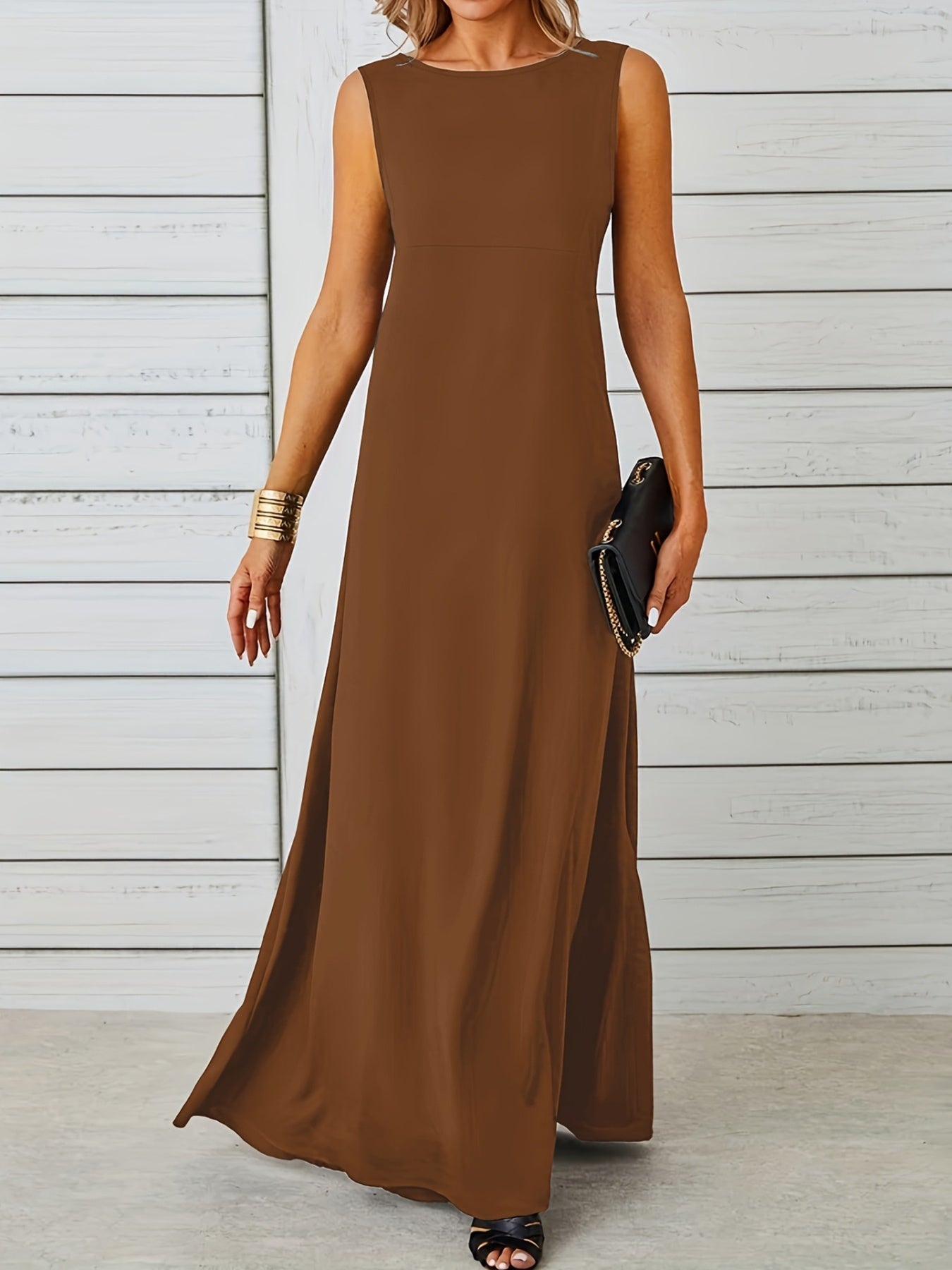 Sleeveless Flowy Maxi Dress in brown