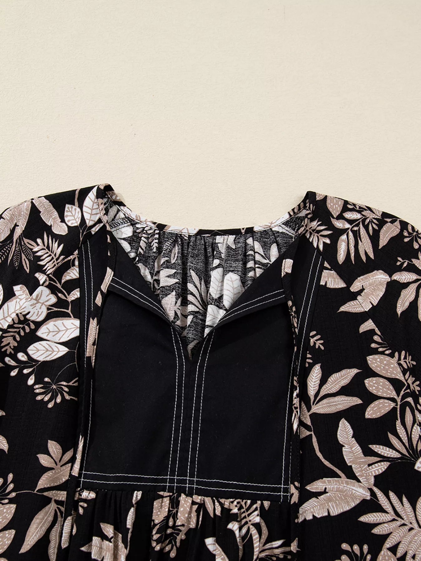 3/4 Sleeve Botanical Print Split Neck Loose Mini Dress | Easy Pickins