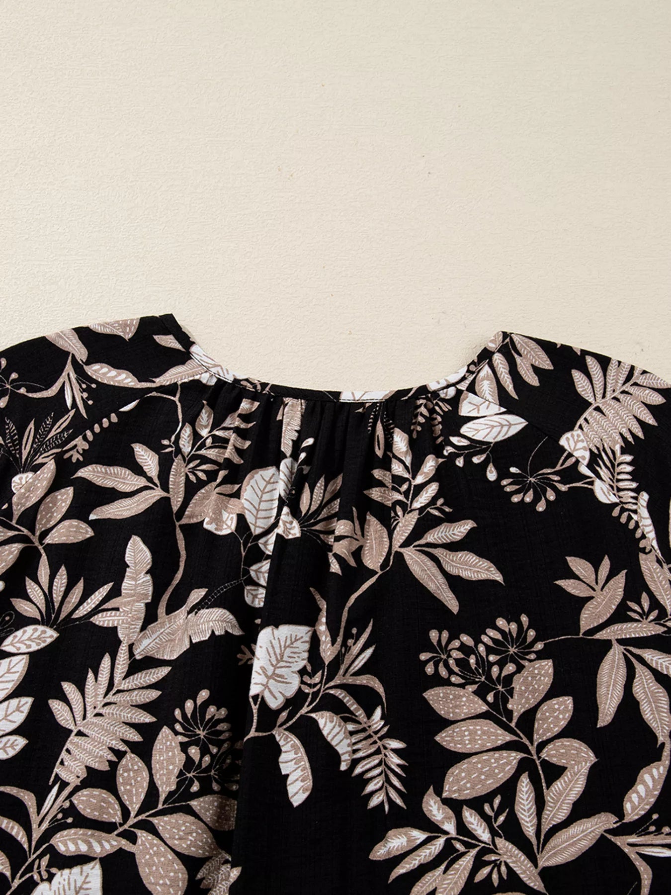 3/4 Sleeve Botanical Print Split Neck Loose Mini Dress | Easy Pickins