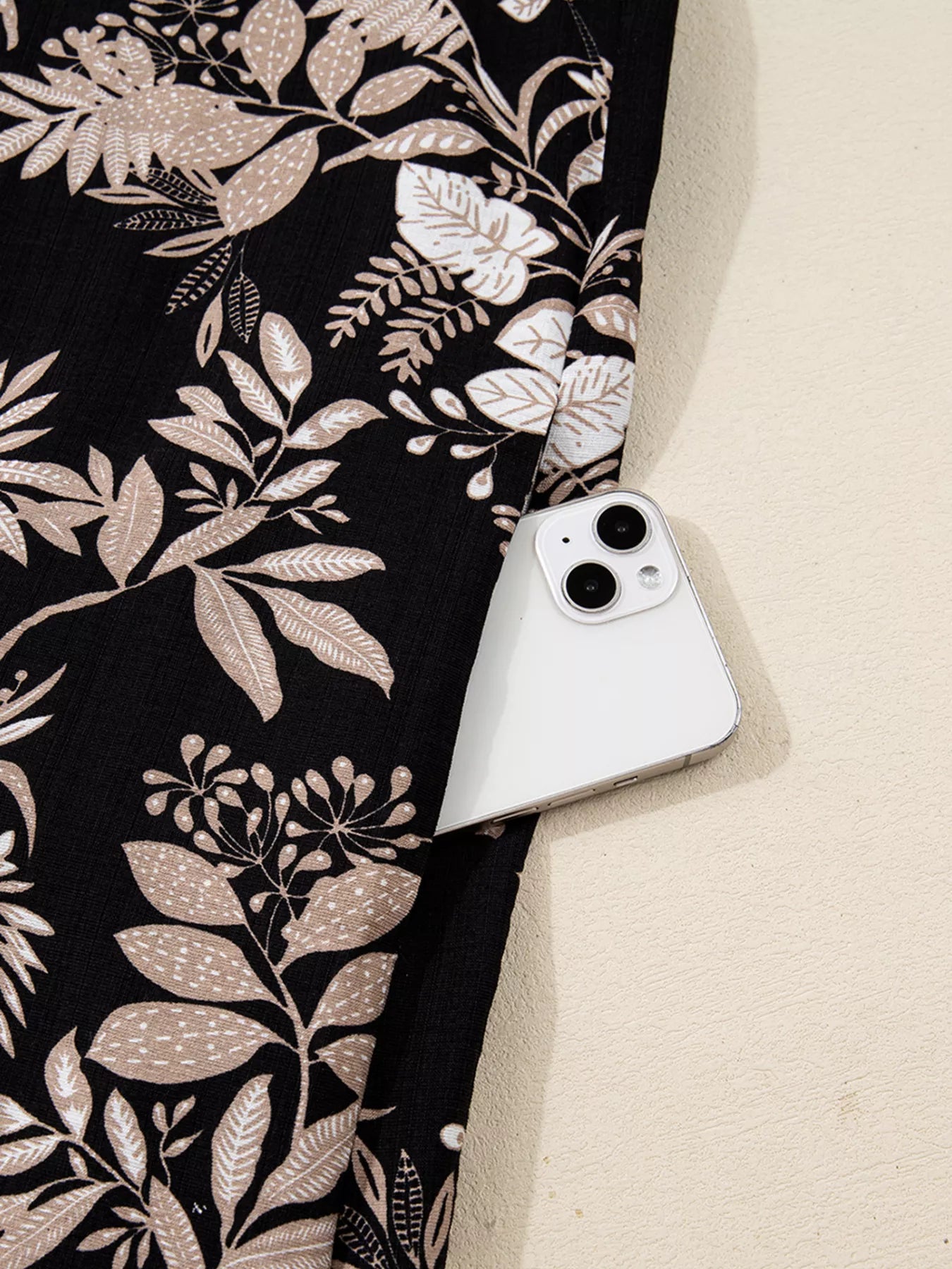 3/4 Sleeve Botanical Print Split Neck Loose Mini Dress | Easy Pickins