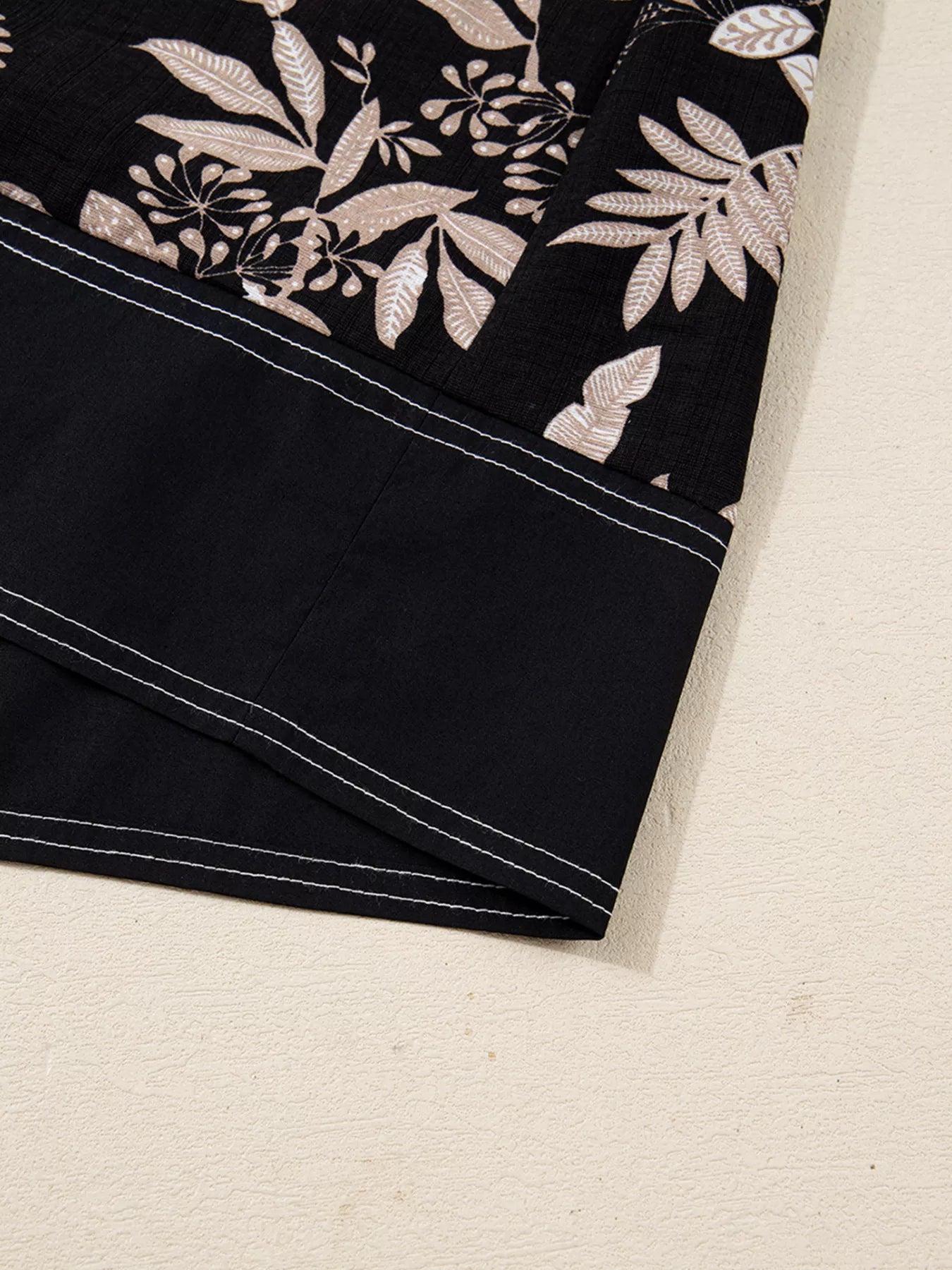 3/4 Sleeve Botanical Print Split Neck Loose Mini Dress | Easy Pickins