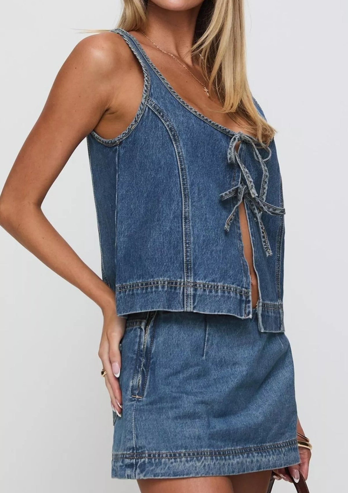 Tie-Front Tank and Skirt Denim Set