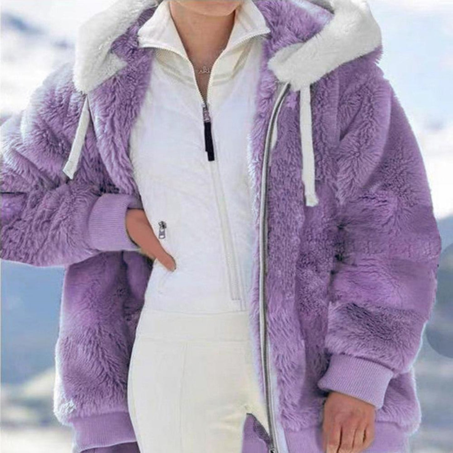 Warm Hooded Furry Faux Fur Zipper Outwear Jacket - Easy Pickins Store