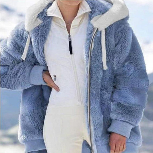 Warm Hooded Furry Faux Fur Zipper Outwear Jacket - Easy Pickins Store