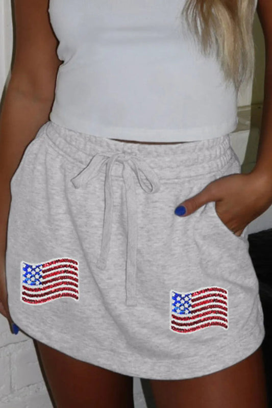 American Flag Embroidered Drawstring Casual Skirt - Easy Pickins Store