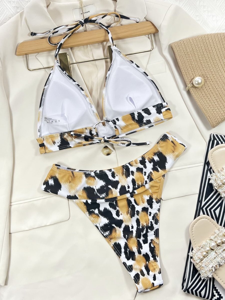 Animal Print Halter Neck Bikini Set - Easy Pickins Store