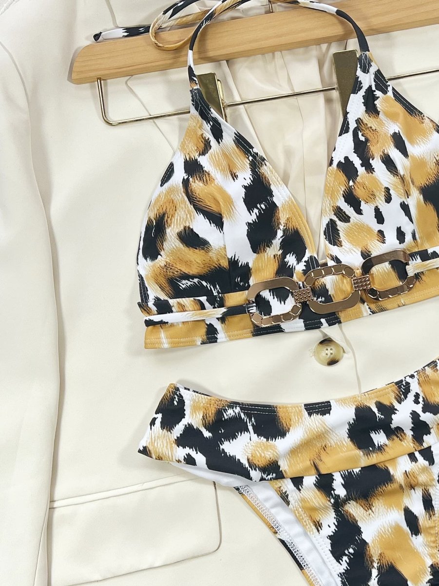 Animal Print Halter Neck Bikini Set - Easy Pickins Store