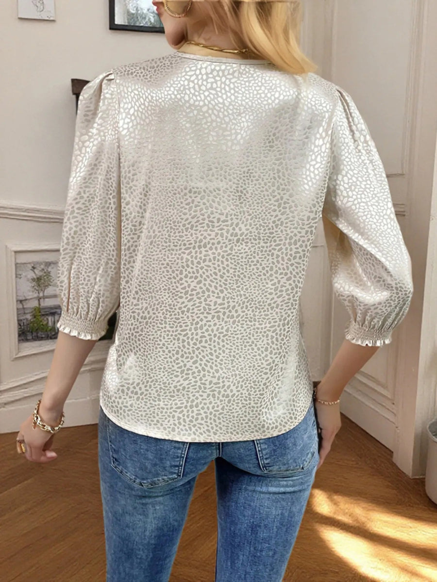 Animal Print V - Neck 3/4 Sleeve Blouse - Easy Pickins Store