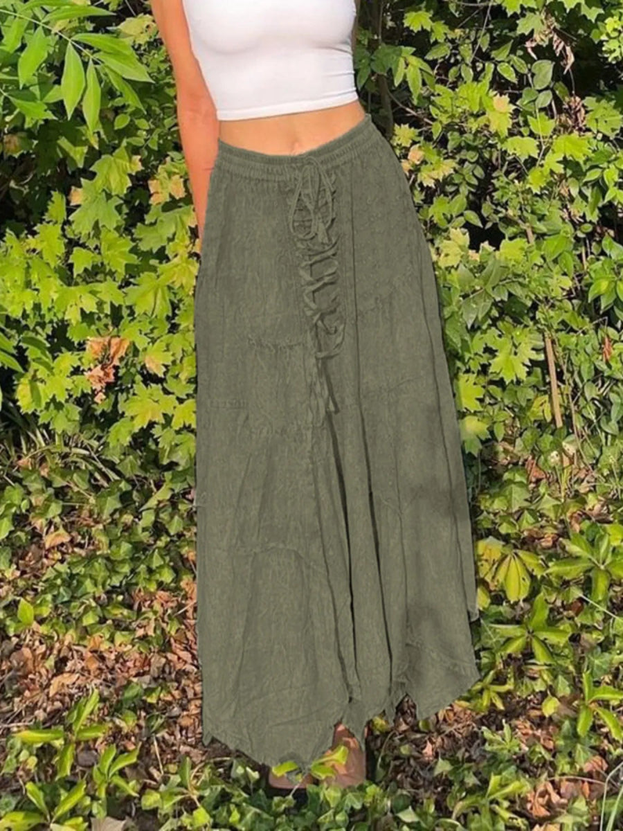 Asymmetrical Hem Midi Skirt with Drawstring Waist - Easy Pickins Store