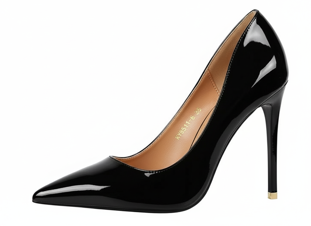Brand Black Leather Pointed Toe Thin High Heels