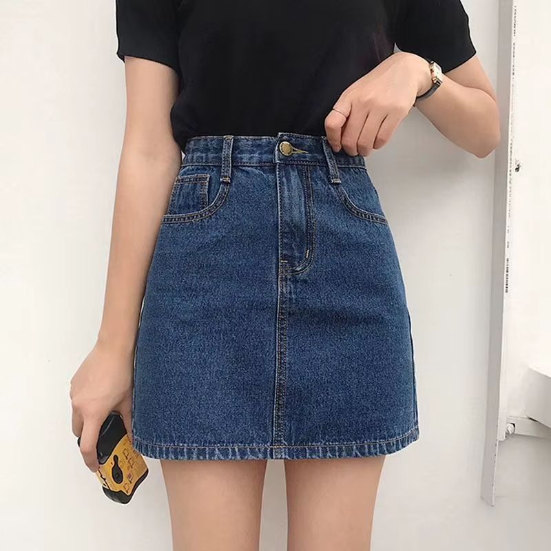 Denim Mini High Waist Blue Hip Jeans Cotton Skirt - Easy Pickins Store