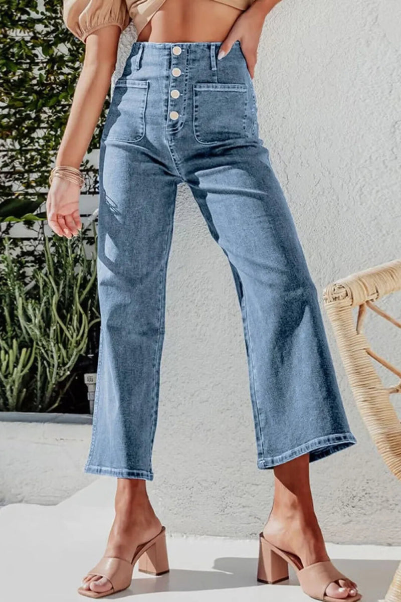 Button Fly Cropped Wide Leg Jeans - Easy Pickins Store