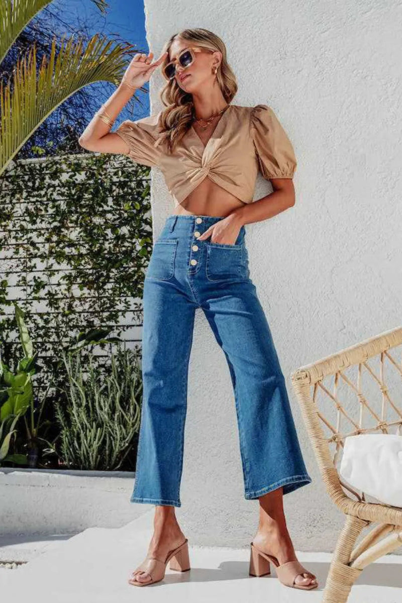 Button Fly Cropped Wide Leg Jeans - Easy Pickins Store