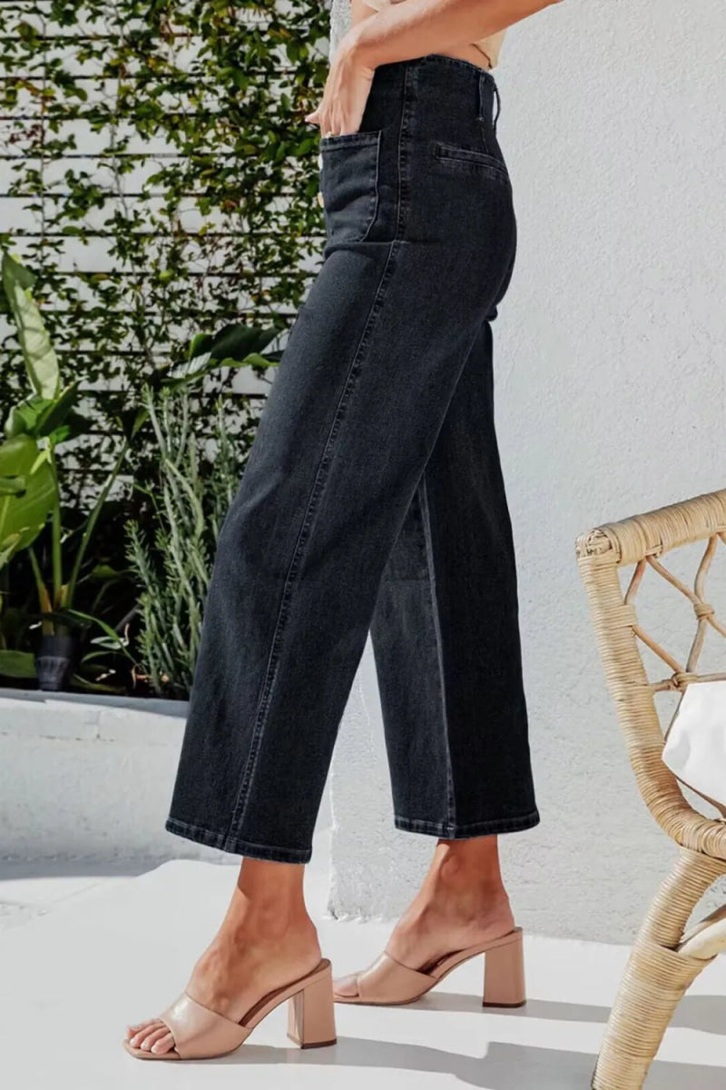 Button Fly Cropped Wide Leg Jeans - Easy Pickins Store