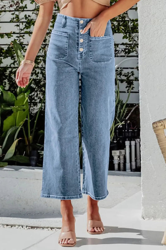 Button Fly Cropped Wide Leg Jeans - Easy Pickins Store