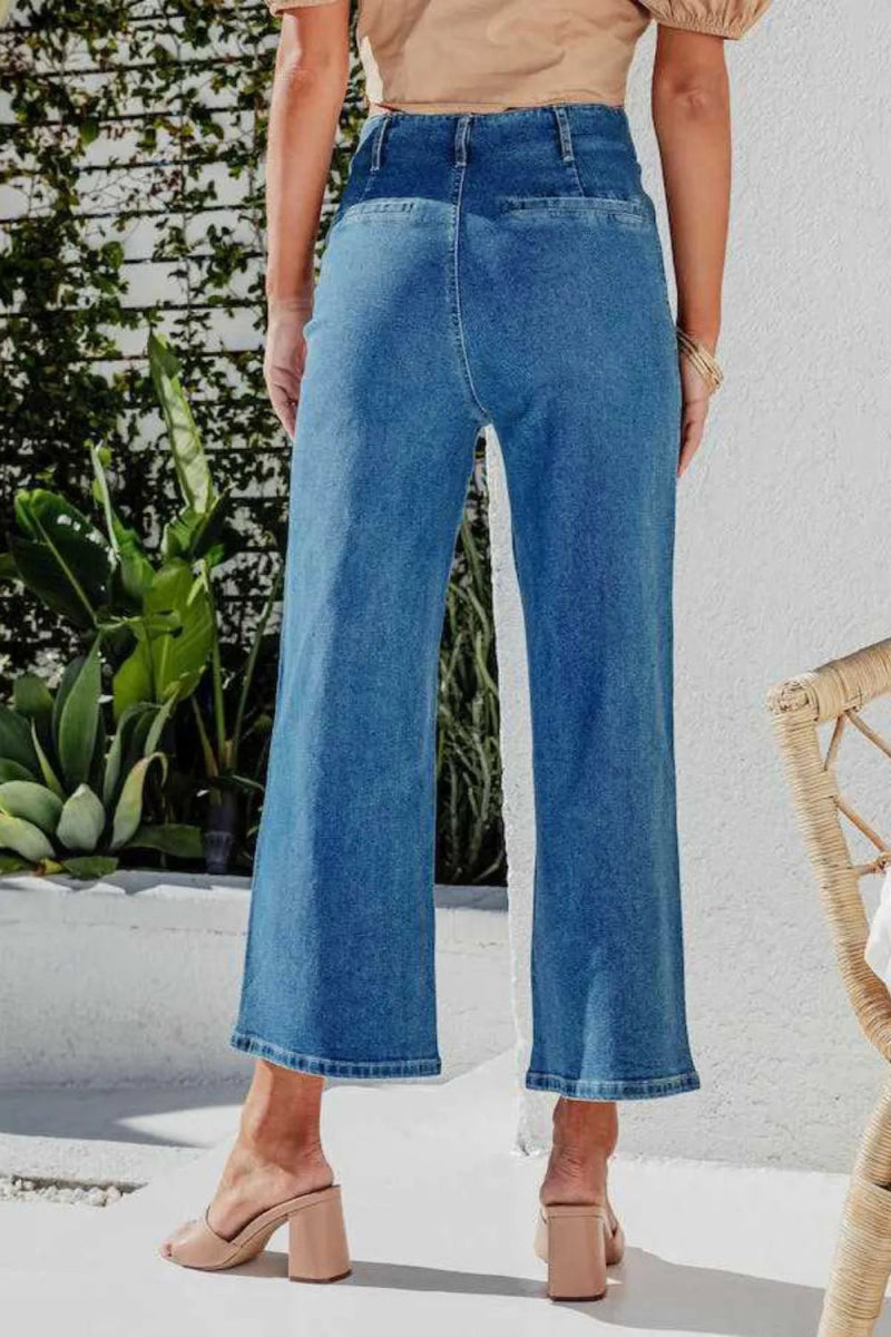 Button Fly Cropped Wide Leg Jeans - Easy Pickins Store