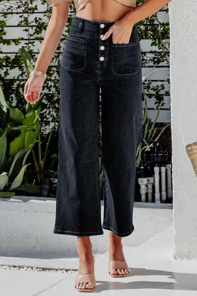 Button Fly Cropped Wide Leg Jeans - Easy Pickins Store