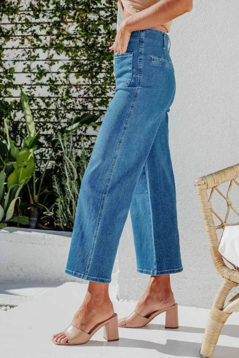 Button Fly Cropped Wide Leg Jeans - Easy Pickins Store