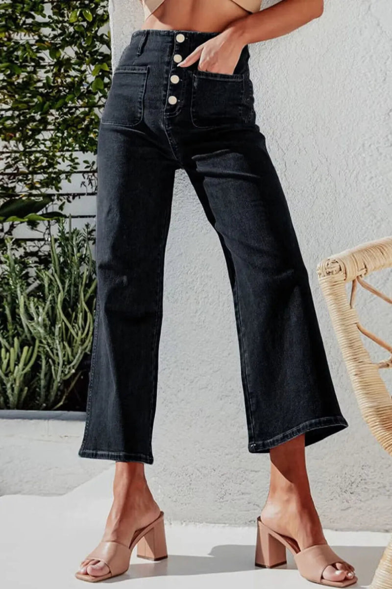 Button Fly Cropped Wide Leg Jeans - Easy Pickins Store