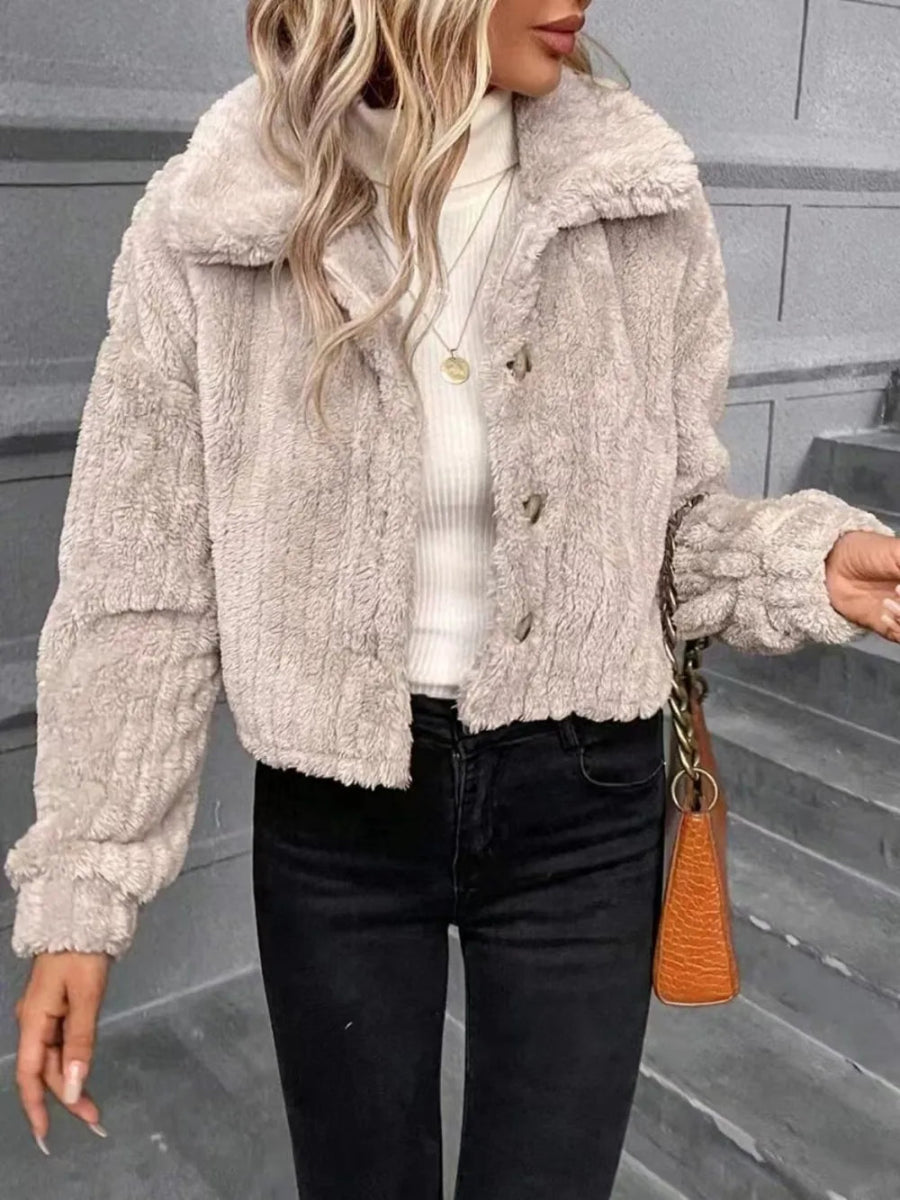 Button Up Long Sleeve Fuzzy Outerwear - Easy Pickins Store