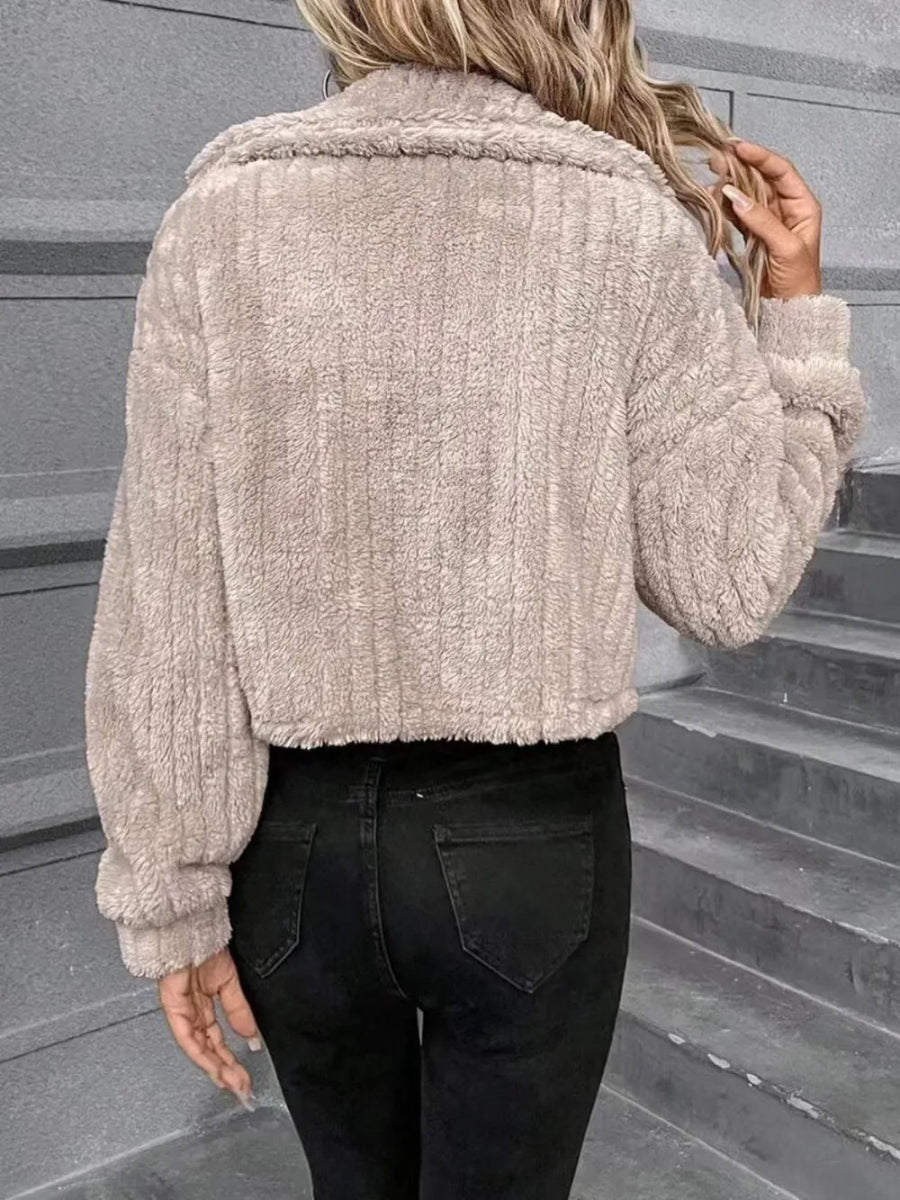 Button Up Long Sleeve Fuzzy Outerwear - Easy Pickins Store