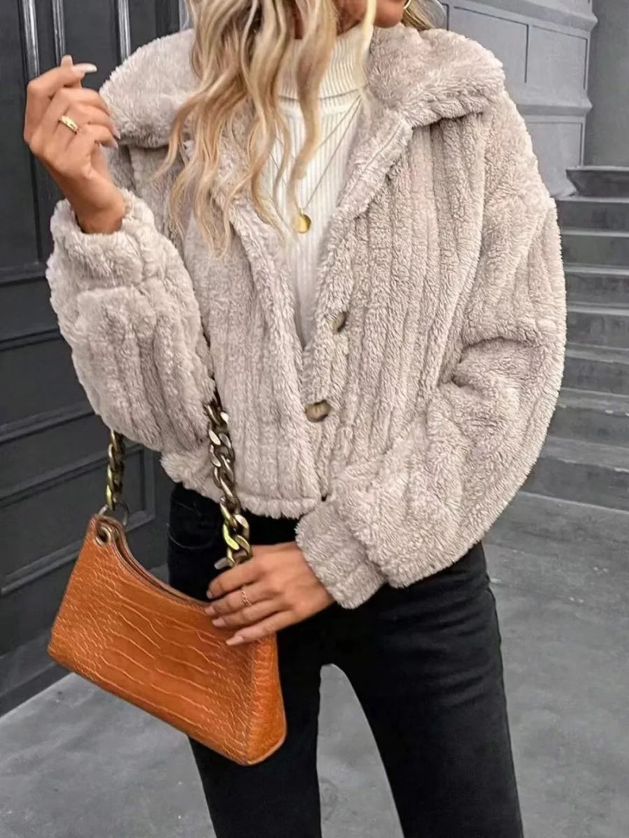Button Up Long Sleeve Fuzzy Outerwear - Easy Pickins Store