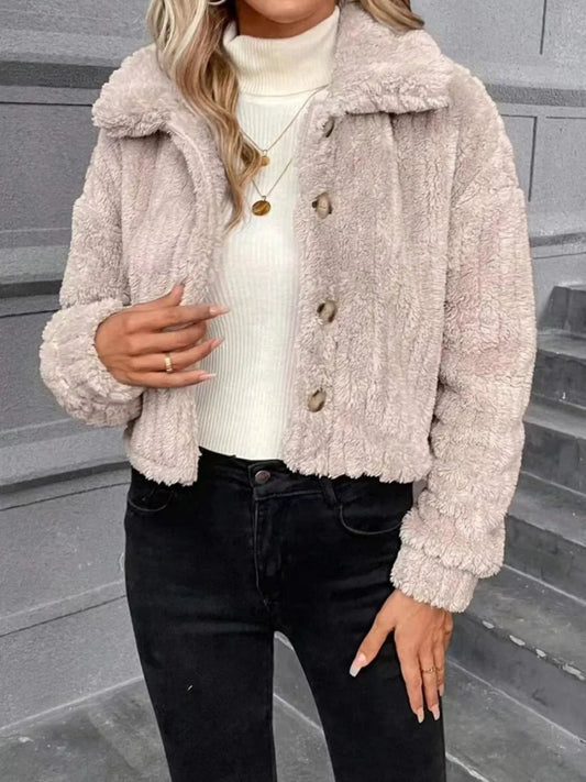 Button Up Long Sleeve Fuzzy Outerwear - Easy Pickins Store