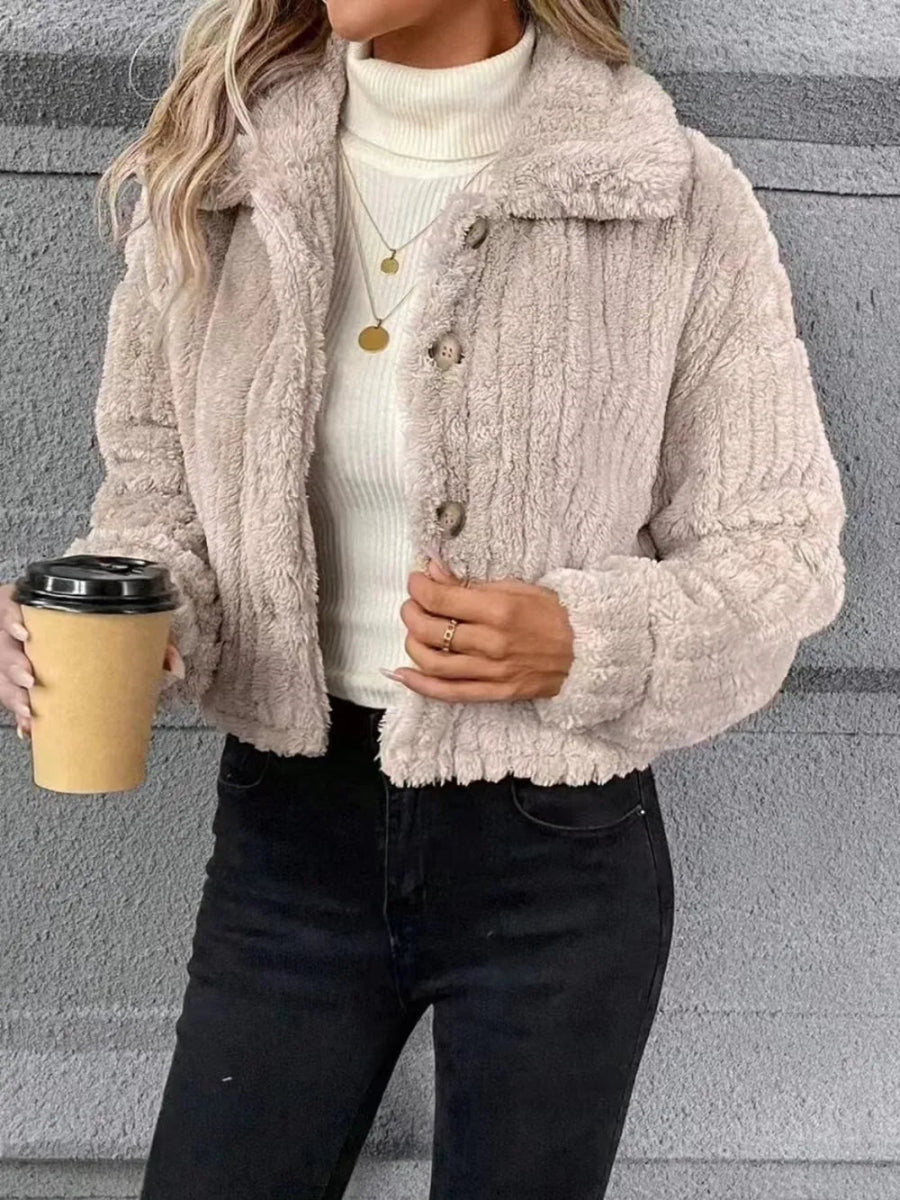Button Up Long Sleeve Fuzzy Outerwear - Easy Pickins Store