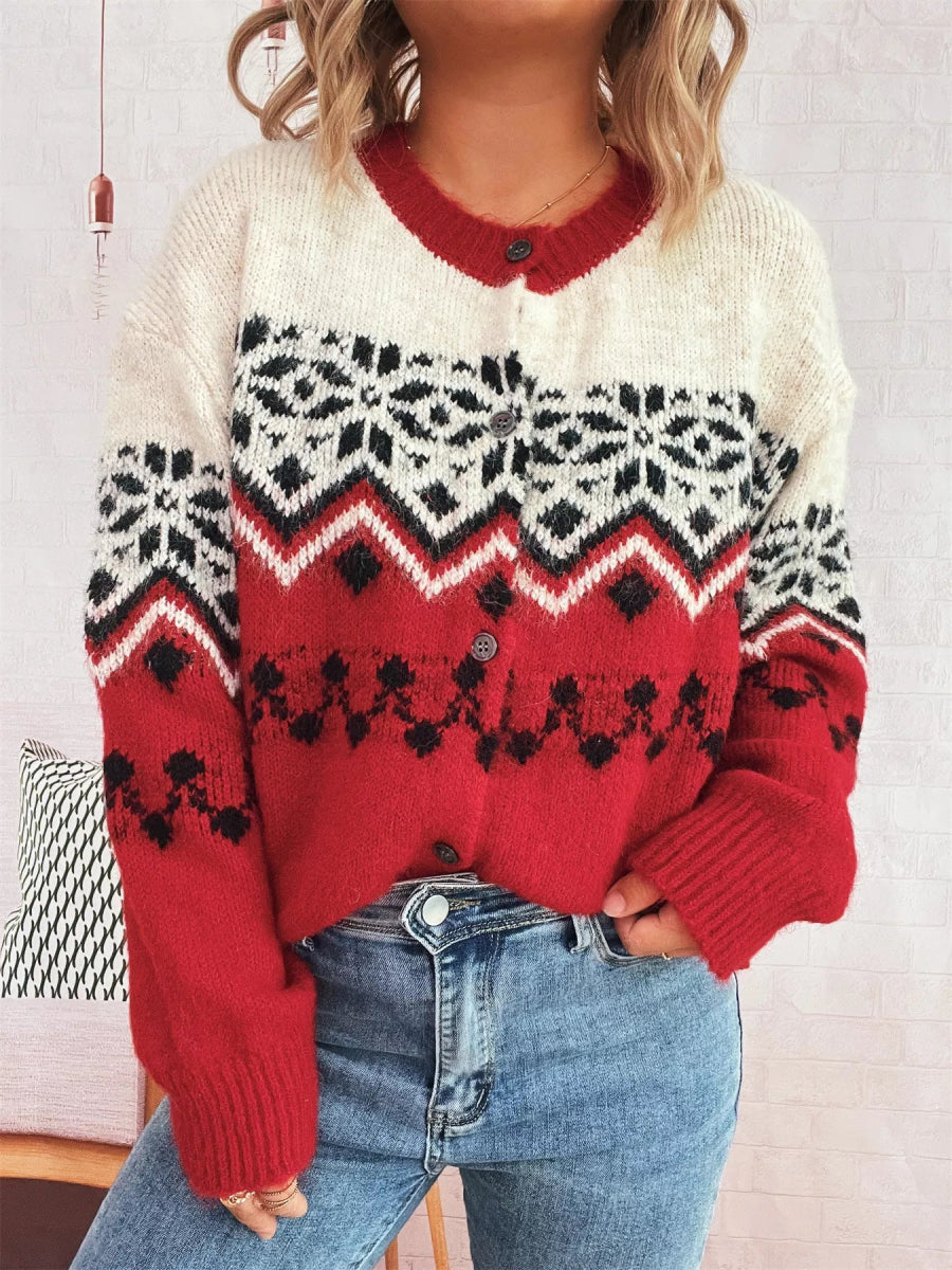 Christmas Button Up Drop Shoulder Cardigan - Easy Pickins Store